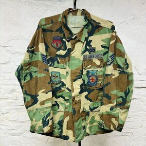 Vtg US Army USAF Airforce M81 BDU Combat Patches Shirt Ripstop Woodland Camo